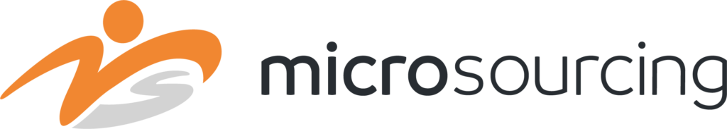 Microsourcing logo featuring a stylized orange and gray figure next to the company name in lowercase black letters.